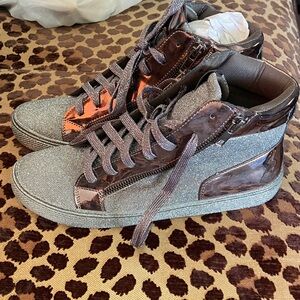 Lauren Lorraine Metallic Brown and Gray High-Top Sneakers